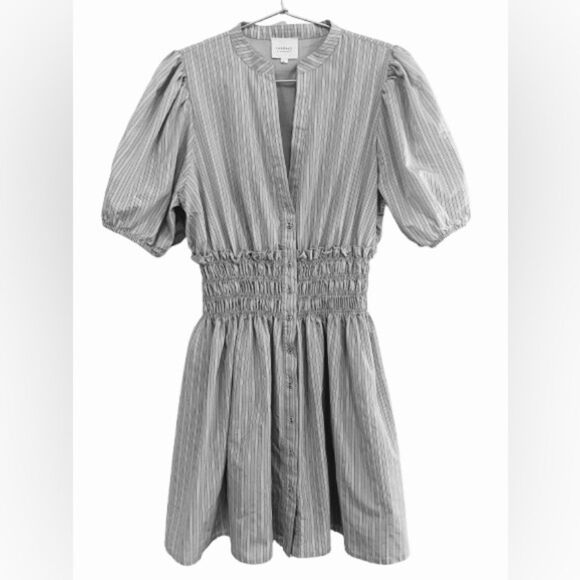 Sundays Blue Smocked Mandarin Collar Dress - Picture 2 of 10